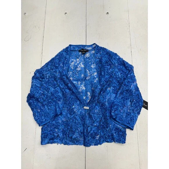 Jessica Howard Solid Blue Lace Long Sleeve Lingerie Cover Up Womens Size 14W - Picture 1 of 6